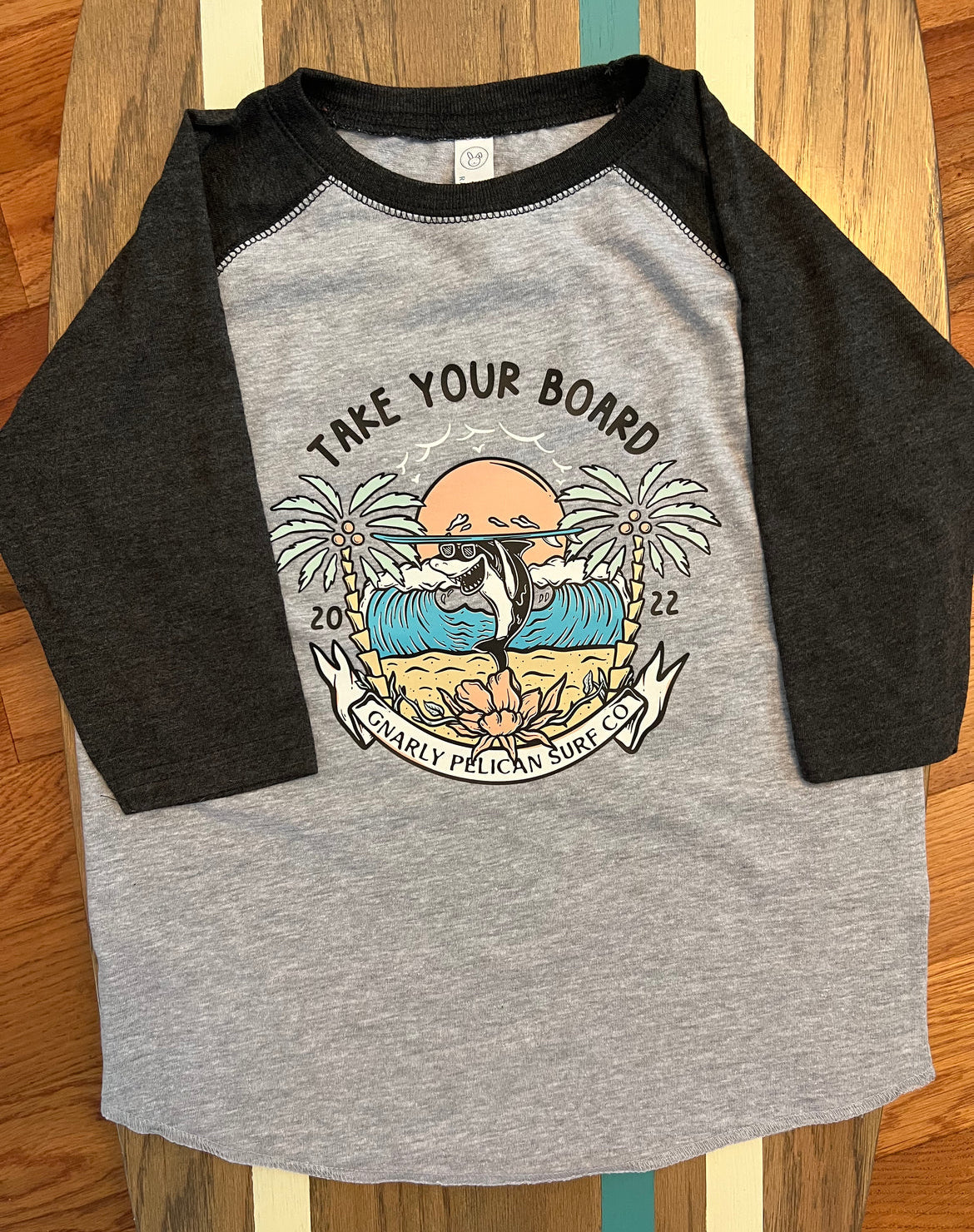 “Take your board” Shark Toddler baseball tee